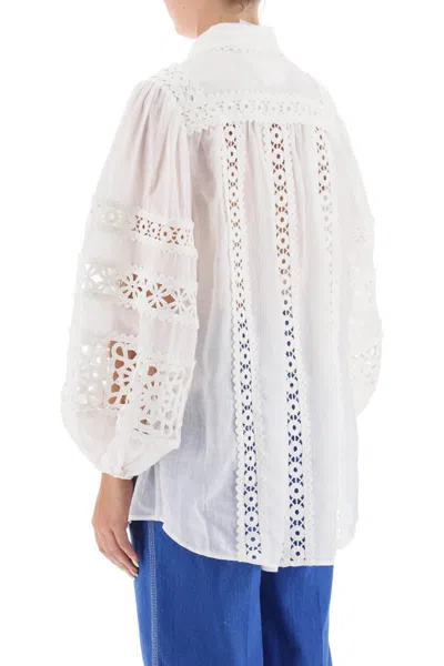 Shop Zimmermann 'devi Spliced' Blouse With Crochet Inserts In Bianco
