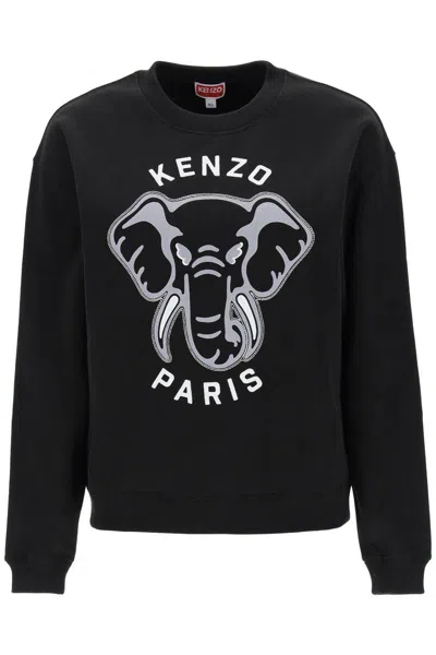 Shop Kenzo 'varsity Jungle' Elephant Embroidered Sweatshirt In Nero