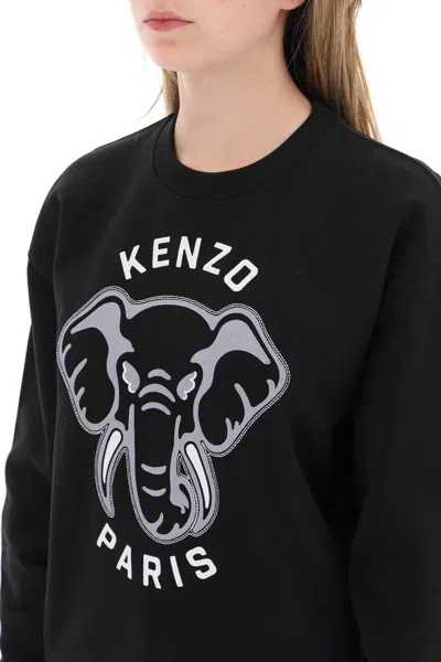 Shop Kenzo 'varsity Jungle' Elephant Embroidered Sweatshirt In Nero