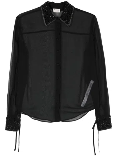 Shop Blumarine Chiffon Blouse With Bead Detailing And Long Sleeves In Black