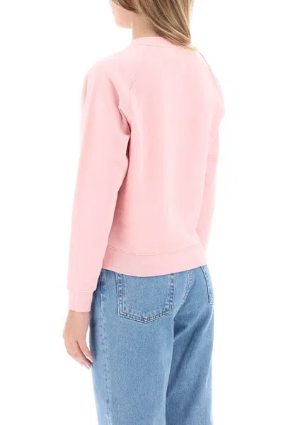 Shop Maison Kitsuné Crew-neck Sweatshirt With Print In Rosa