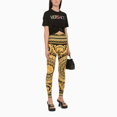 Shop Versace Black And Gold Leggings With Baroque Print In ["multicolor"/ "print"/ "yellow"]