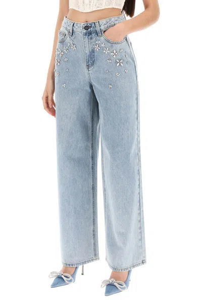 Shop Self-portrait Wide Jeans With Applique Details In Blu