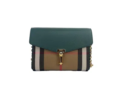 Shop Burberry Macken Small Vintage Green House Check Leather Crossbody Bag In Black