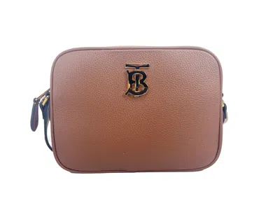 Shop Burberry Small Leather Tan Camera Crossbody Tb Logo Bag In Blue