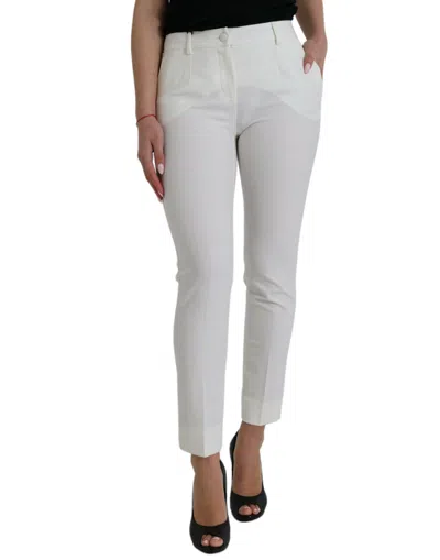 Shop Dolce & Gabbana Elegant White Mid-waist Tapered Pants In Multicolor