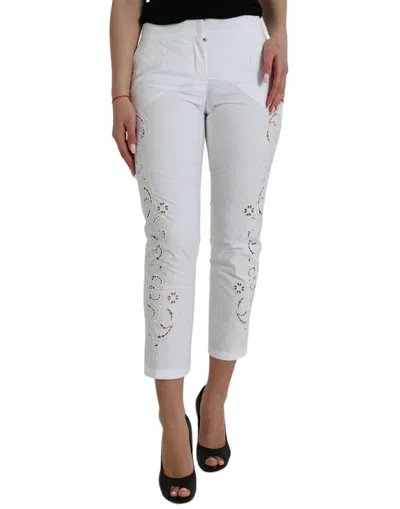 Shop Dolce & Gabbana Elegant White Tapered Mid Waist Pants In Black
