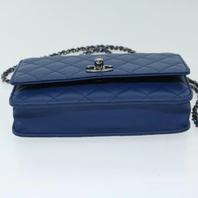 Pre-owned Chanel Wallet On Chain Blue Leather Wallet  ()