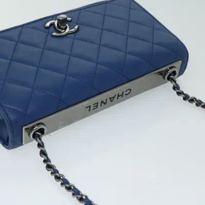 Pre-owned Chanel Wallet On Chain Blue Leather Wallet  ()