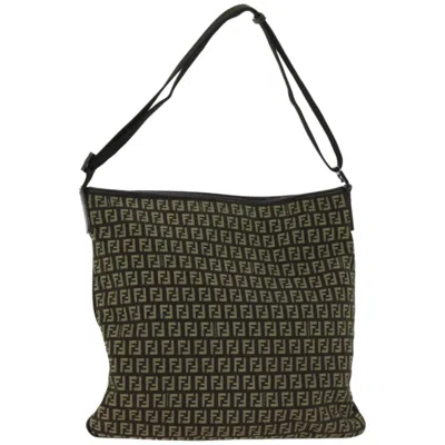 Shop Fendi Zucchino Brown Canvas Shoulder Bag ()