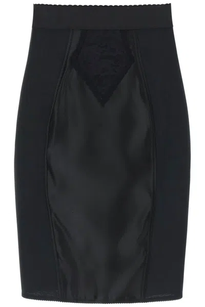 Shop Dolce & Gabbana "mini Satin And Powernet Skirt" In Nero