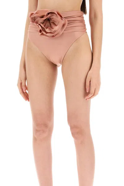 Shop Magda Butrym High-waisted Bikini Briefs With Flower Clip In Metallico
