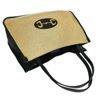 Shop Gucci Horsebit Beige Canvas Shoulder Bag ()