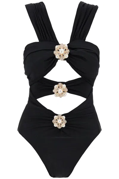 Shop Self-portrait One-piece Swimsuit With Cut-out And In Nero