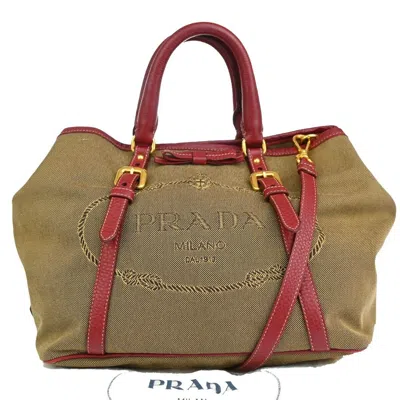 Shop Prada Canapa Khaki Canvas Shoulder Bag ()