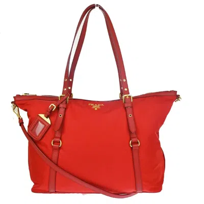 Shop Prada Tessuto Red Synthetic Tote Bag ()