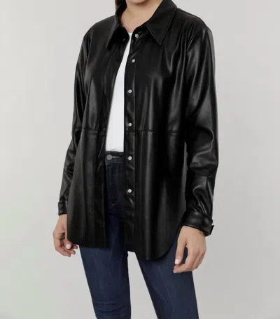 Shop Dolce Cabo Vegan Leather Button-down Shirt Shacket In Black