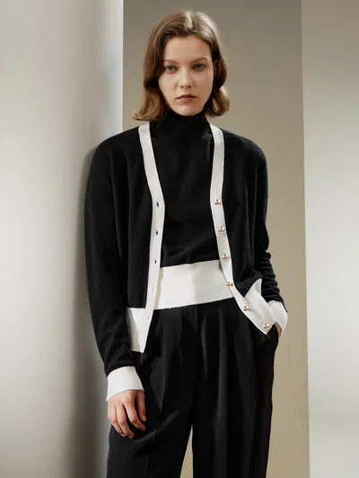 Shop Lilysil Gemini Cashmere Cardigan With Contrasting Hem In Black