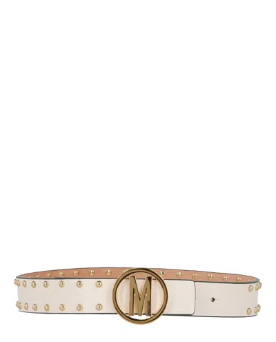 Shop Moschino Circle M Gold Stud Belt In White