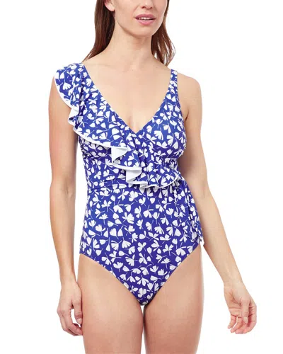 Profile By Gottex Summer Time Crossover Ruffle One Piece Swimsuit In Blue