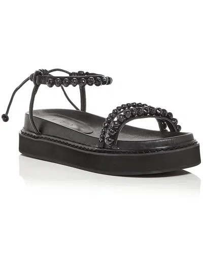 Shop Aje Neo Pearl Womens Leather Embellished Platform Sandals In Black