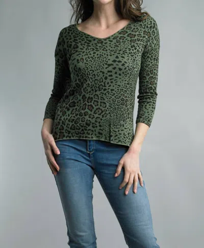 Shop Tempo Paris Leopard Print V Neck Sweater In Olive In Green