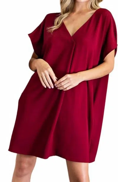 Shop Eesome Short Sleeve V-neck Dress With Pockets Plus In Red
