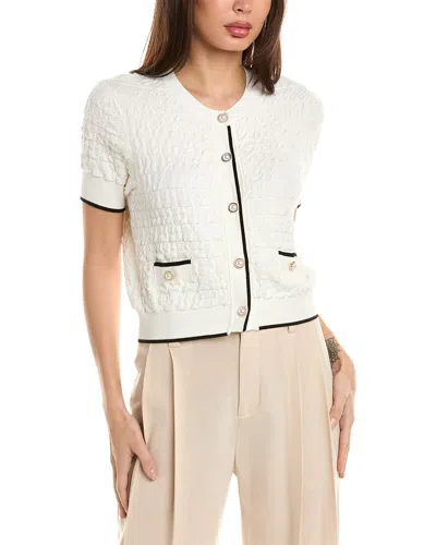 Shop Ellen Tracy Textured Sweater Cardigan In White