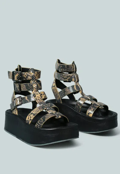 Shop Rag & Co X Cruz Gladiator Platform Leather Sandal In Snake Print In Black