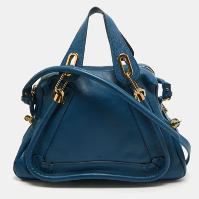 Shop Chloé Leather Medium Paraty Satchel In Blue