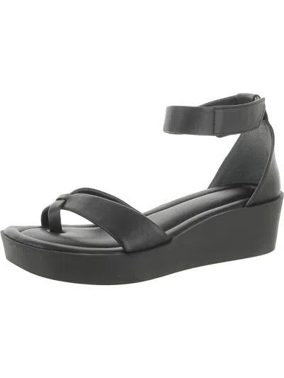 Shop Franco Sarto Chani Womens Leather Ankle Strap Wedge Sandals In Black