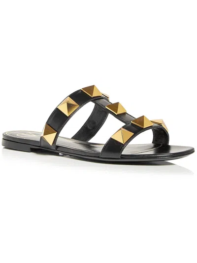 Shop Valentino Womens Leather Studded T-strap Sandals In Black