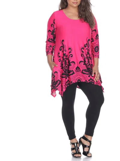 Shop White Mark Plus Womens Sharkbite Hem Floral Tunic Top In Pink