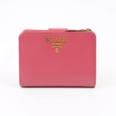 Shop Prada Wallet Saffiano Leather In Pink