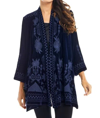 Shop Adore Velvet Embroidered Cardigan In Blue