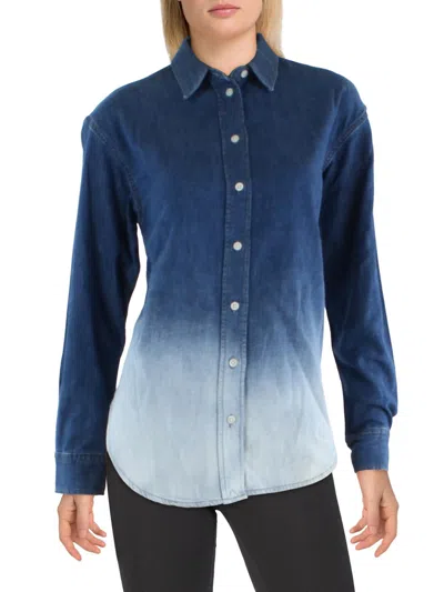 Shop Lauren Ralph Lauren Womens Denim Collar Button-down Top In Blue
