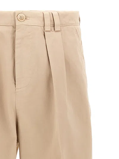 Shop Brunello Cucinelli Cotton  With Front Pleats Pants Beige