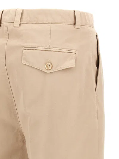 Shop Brunello Cucinelli Cotton  With Front Pleats Pants Beige