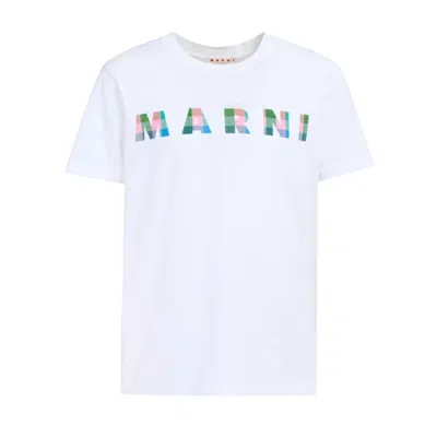 Marni Gingham Logo-print Cotton T-shirt In White