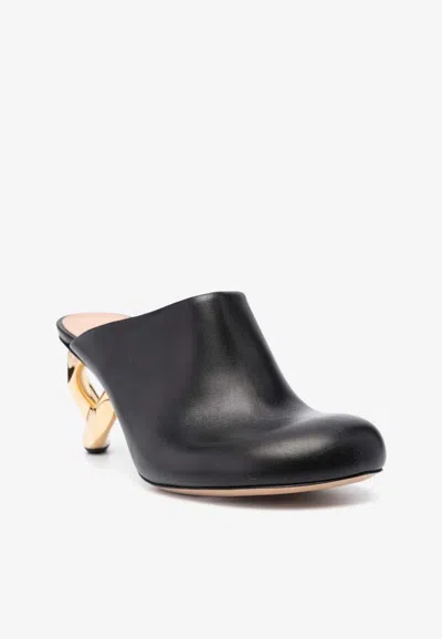 Shop Jw Anderson 75 Chain Heel Leather Mules In Black