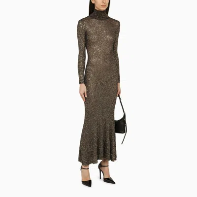 Shop Balenciaga Brown And Gold Dress With Sequins Women