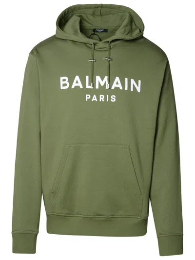 Shop Balmain Man  Green Cotton Sweatshirt