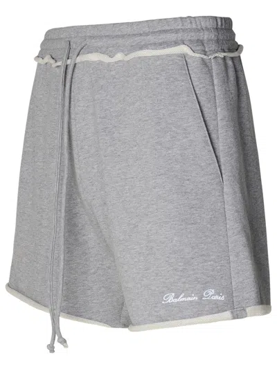 Shop Balmain Man  Grey Cotton Bermuda Shorts In Gray