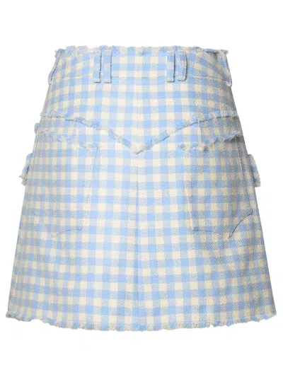 Shop Balmain Woman  Two-tone Cotton Skirt In Blue