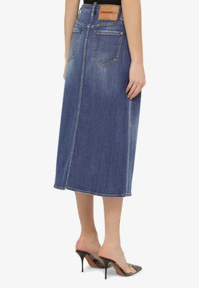Shop Dsquared2 A-line Midi Denim Skirt In Blue