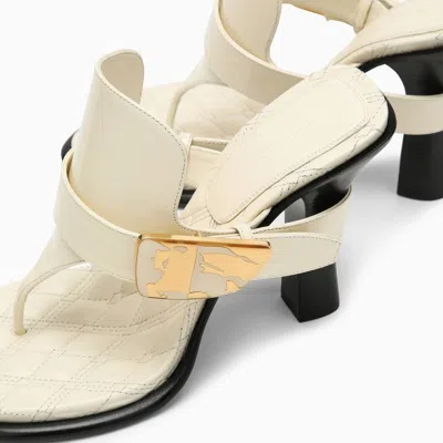 Shop Burberry Light Beige Leather Bay Sandals Women In Cream