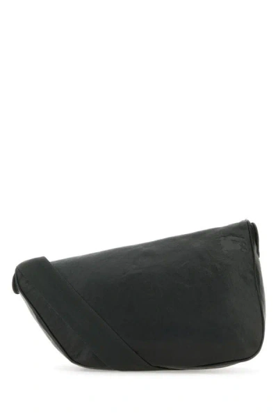 Shop Burberry Man Slate Leather Large Shield Crossbody Bag In Black