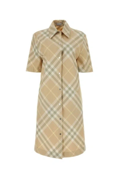 Shop Burberry Woman Embroidered Cotton Shirt Dress In Multicolor