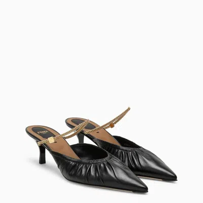Shop Fendi Colibri Lite Sabot With Heel In Black Leather Women