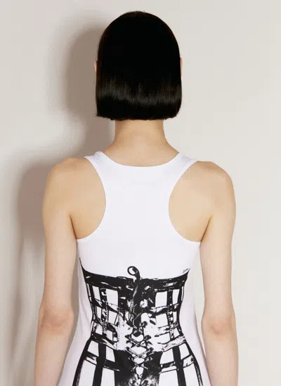 Shop Jean Paul Gaultier Women Cage Trompe L'oeil Maxi Dress In White
